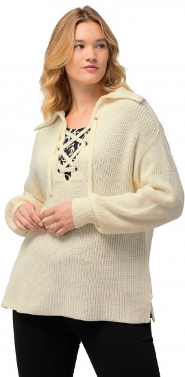 Ulla Popken Lace Up Sailor Collar Sweater Vanilla - Hoodies & Sweatshirts - 