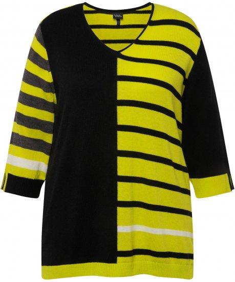 Ulla Popken Mixed Stripe 3/4 Sleeve Colorblock Sweater Apple Green - Hoodies & Sweatshirts - 