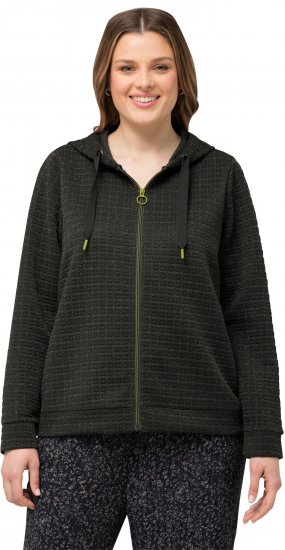 Ulla Popken Textured Metallic Knit Sweatshirt With Hood Graphite Grey - Hoodies & Sweatshirts - 
