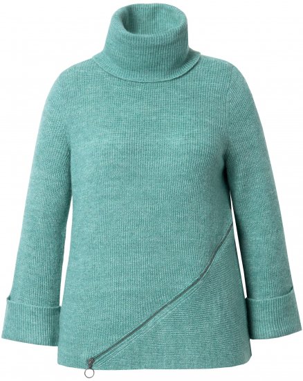 Ulla Popken Asymmetric Zipper Turtleneck Sweater Green - Hoodies & Sweatshirts - 