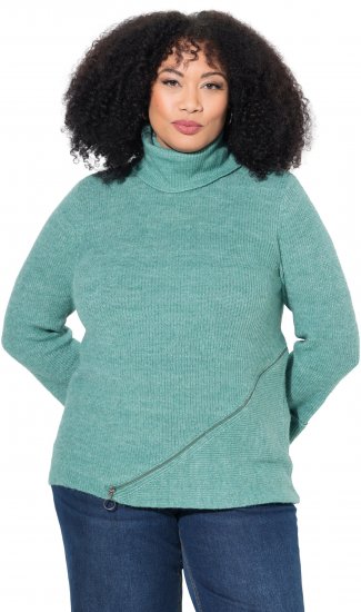 Ulla Popken Asymmetric Zipper Turtleneck Sweater Green - Hoodies & Sweatshirts - 