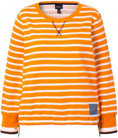 Ulla Popken Striped Drawstring Hem Sweatshirt Orange - Hoodies & Sweatshirts - 