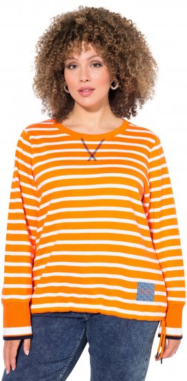 Ulla Popken Striped Drawstring Hem Sweatshirt Orange - Hoodies & Sweatshirts - 