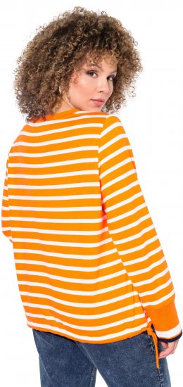 Ulla Popken Striped Drawstring Hem Sweatshirt Orange - Hoodies & Sweatshirts - 