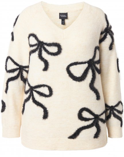 Ulla Popken Glitter Bow Sweater Chalk - Hoodies & Sweatshirts - 