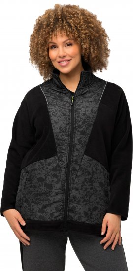 Ulla Popken Patch Print Fleece Jacket Black - Hoodies & Sweatshirts - 