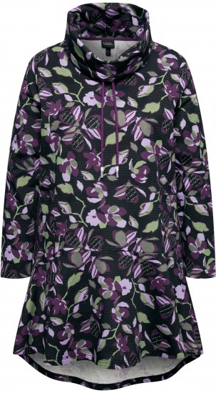 Ulla Popken Floral Stand-Up Collar Flounce Panel Sweatshirt Black - Hoodies & Sweatshirts - 