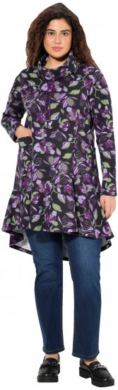 Ulla Popken Floral Stand-Up Collar Flounce Panel Sweatshirt Black - Hoodies & Sweatshirts - 