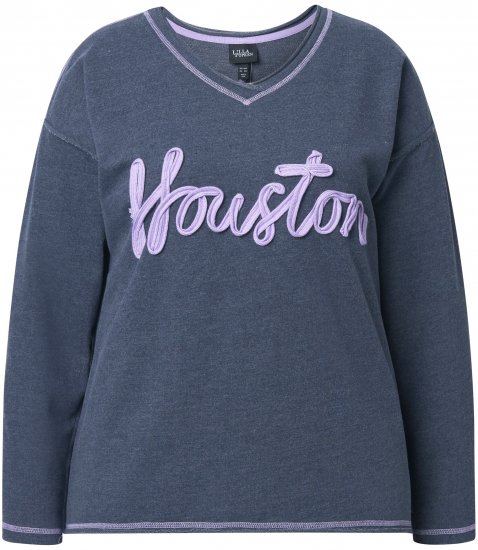 Ulla Popken Houston Textured Lettering Sweatshirt Navy - Hoodies & Sweatshirts - 