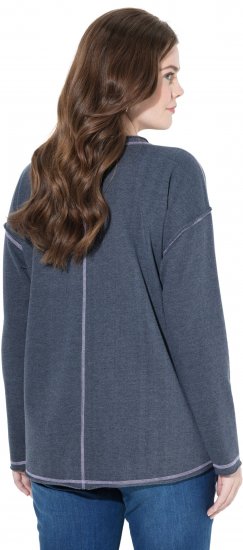 Ulla Popken Houston Textured Lettering Sweatshirt Navy - Hoodies & Sweatshirts - 