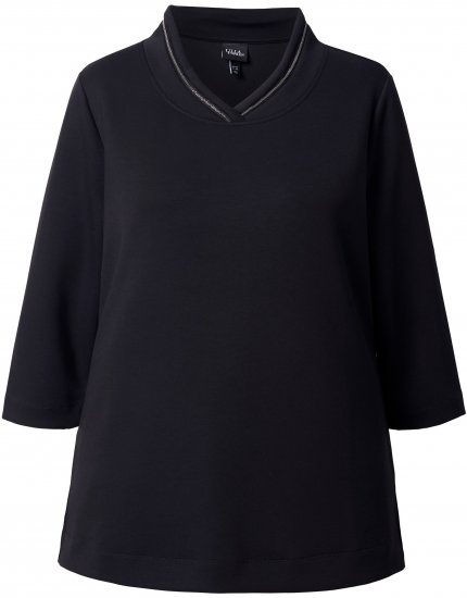 Ulla Popken Decorative Chain Collar Sweatshirt Black - Hoodies & Sweatshirts - 
