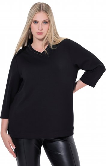 Ulla Popken Decorative Chain Collar Sweatshirt Black - Hoodies & Sweatshirts - 