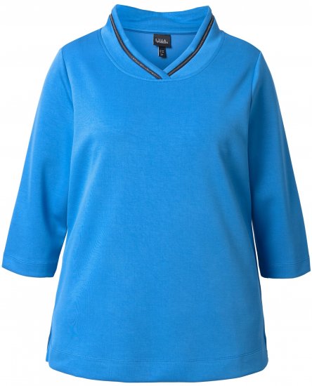 Ulla Popken Classic Fit with Side Slits 3/4 Sleeve Sweatshirt Royal Blue - Hoodies & Sweatshirts - 