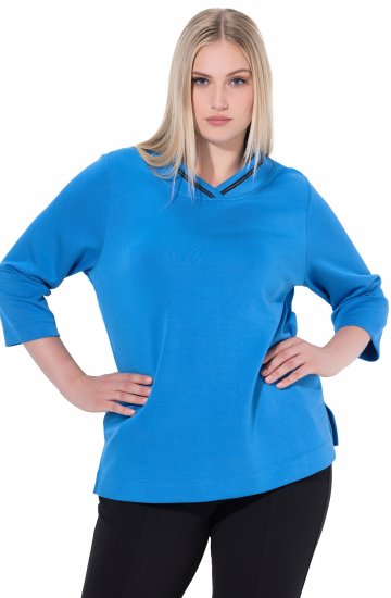 Ulla Popken Classic Fit with Side Slits 3/4 Sleeve Sweatshirt Royal Blue - Hoodies & Sweatshirts - 