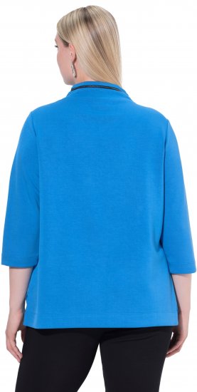Ulla Popken Classic Fit with Side Slits 3/4 Sleeve Sweatshirt Royal Blue - Hoodies & Sweatshirts - 