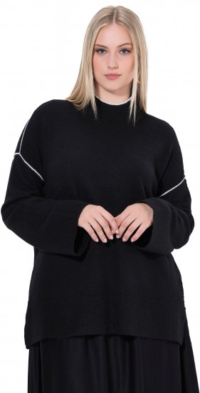 Ulla Popken Decorative Seam Contrast Color Sweater Black - Hoodies & Sweatshirts - 