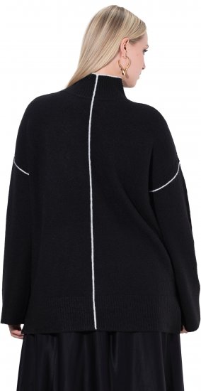 Ulla Popken Decorative Seam Contrast Color Sweater Black - Hoodies & Sweatshirts - 