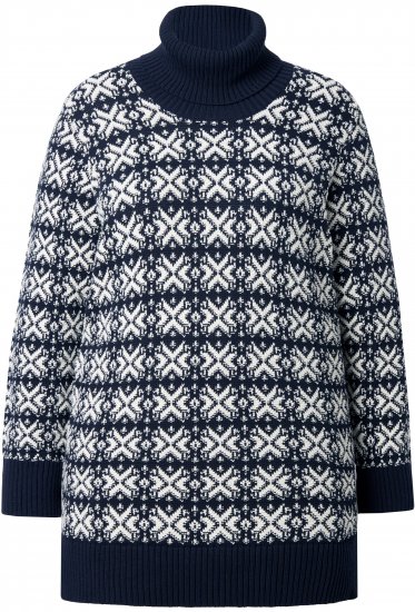 Ulla Popken Eco Cotton Geometric Snowflake Sweater Navy - Hoodies & Sweatshirts - 