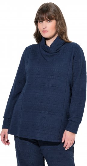 Ulla Popken Eco Cotton Stripe Textured Sweatshirt Navy - Hoodies & Sweatshirts - 