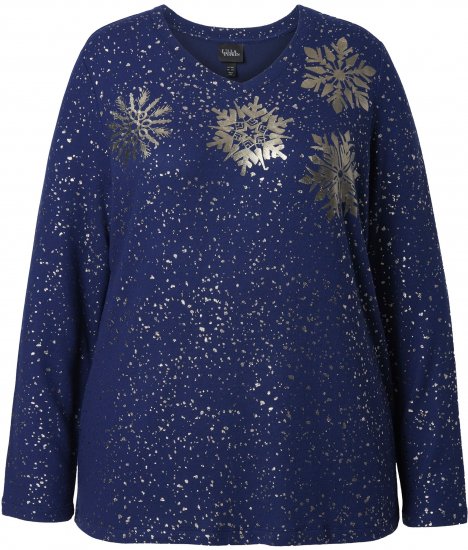 Ulla Popken Metallic Print Extra Soft Christmas Sweatshirt Ink Blue - Hoodies & Sweatshirts - 