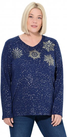 Ulla Popken Metallic Print Extra Soft Christmas Sweatshirt Ink Blue - Hoodies & Sweatshirts - 