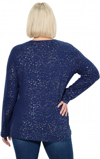 Ulla Popken Metallic Print Extra Soft Christmas Sweatshirt Ink Blue - Hoodies & Sweatshirts - 