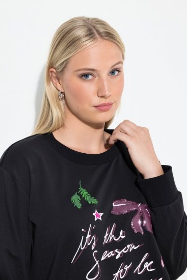 Ulla Popken Sparkling Sequin Bows Christmas Sweatshirt Black - Hoodies & Sweatshirts - Kuschelige Sweatshirts, Hoodies & Strick