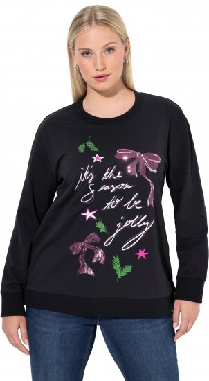 Ulla Popken Sparkling Sequin Bows Christmas Sweatshirt Black - Hoodies & Sweatshirts - 