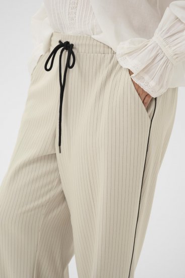Kaffe Curve Sirana Pants Beige Melange/Black Stripe - Stoffhosen - 