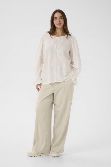 Kaffe Curve Sirana Pants Beige Melange/Black Stripe - Stoffhosen - 
