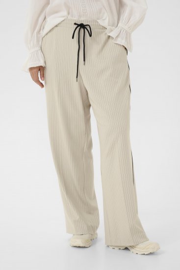 Kaffe Curve Sirana Pants Beige Melange/Black Stripe - Stoffhosen - 