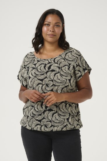 Kaffe Curve Sonna Stanley Top Tiefschwarz/Antikweiß Print - T-Shirts - 