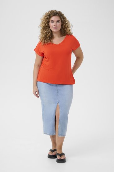 Kaffe Curve Jena V-Neck T-Shirt Grenadine Red - T-Shirts - 