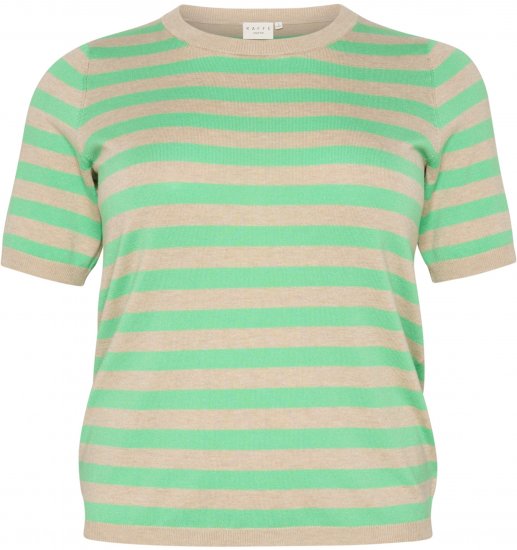 Kaffe Curve Lizzy Gestreifter Pullover Federgrau Melange/Grün - Bedruckte T-shirts für damen - 
