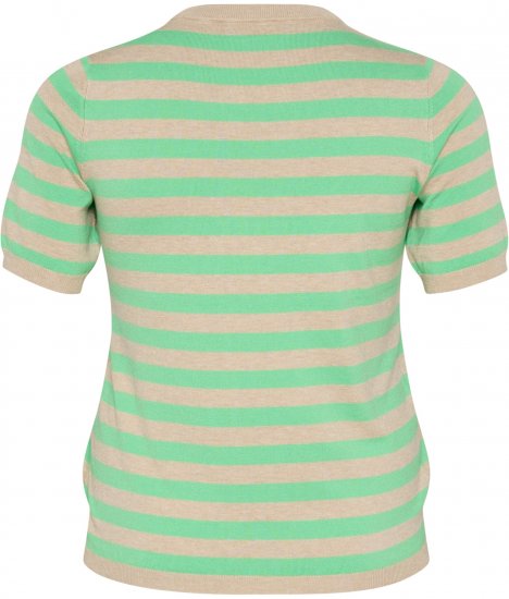 Kaffe Curve Lizzy Gestreifter Pullover Federgrau Melange/Grün - Bedruckte T-shirts für damen - 