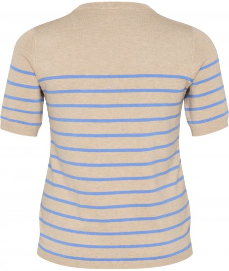Kaffe Curve Lizzy Gestreifter Pullover Beige/Blau - Bedruckte T-shirts für damen - 
