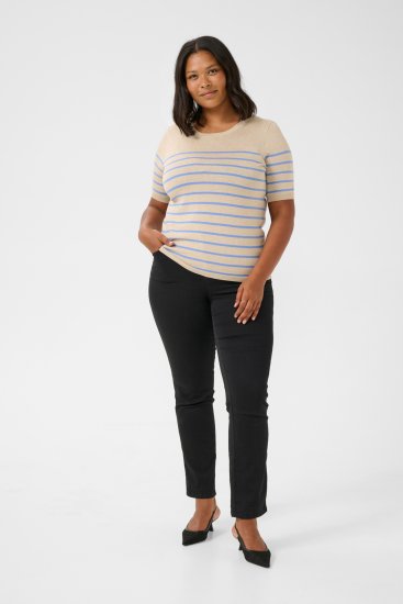 Kaffe Curve Lizzy Gestreifter Pullover Beige/Blau - Bedruckte T-shirts für damen - 