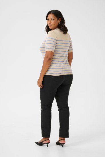 Kaffe Curve Lizzy Gestreifter Pullover Beige/Blau - Bedruckte T-shirts für damen - 