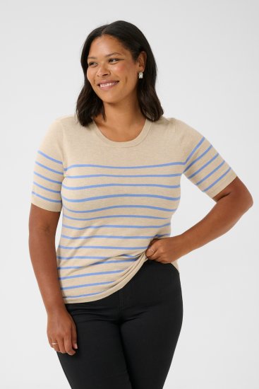 Kaffe Curve Lizzy Gestreifter Pullover Beige/Blau - Bedruckte T-shirts für damen - 