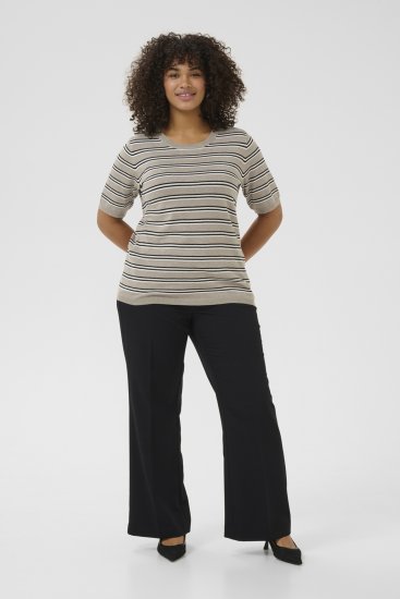 Kaffe Curve Lizzy Gestreifter Pullover Beige/Schwarz - Bedruckte T-shirts für damen - 