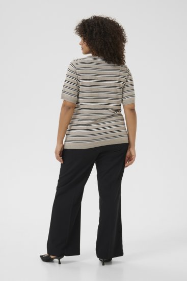 Kaffe Curve Lizzy Gestreifter Pullover Beige/Schwarz - Bedruckte T-shirts für damen - 