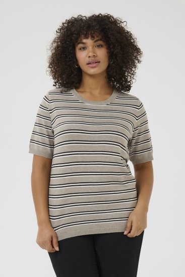 Kaffe Curve Lizzy Gestreifter Pullover Beige/Schwarz - Bedruckte T-shirts für damen - 
