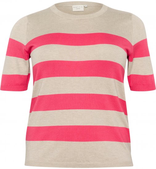 Kaffe Curve Lizzy Gestreifter Pullover Beige/Himbeer - Bedruckte T-shirts für damen - 