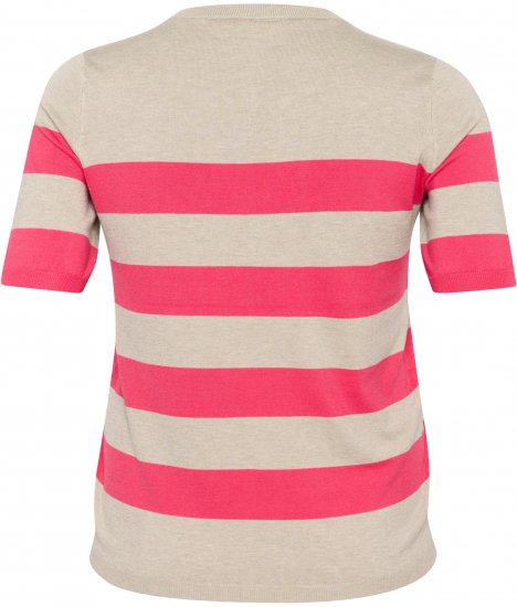 Kaffe Curve Lizzy Gestreifter Pullover Beige/Himbeer - Bedruckte T-shirts für damen - 