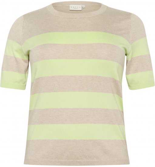 Kaffe Curve Lizzy Gestreifter Pullover Beige/Grün - Bedruckte T-shirts für damen - 