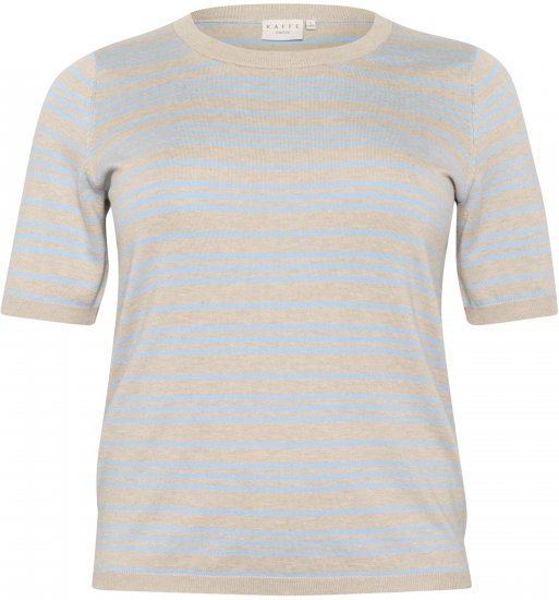 Kaffe Curve Lizzy Gestreifter Pullover Beige/Zartblau - Bedruckte T-shirts für damen - 