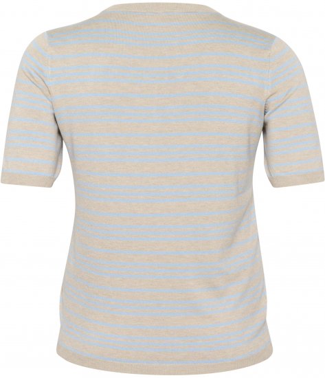 Kaffe Curve Lizzy Gestreifter Pullover Beige/Zartblau - Bedruckte T-shirts für damen - 