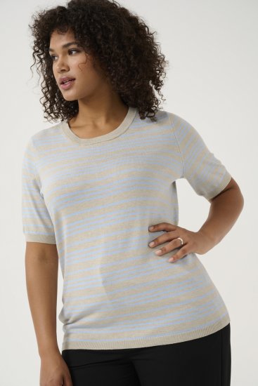 Kaffe Curve Lizzy Gestreifter Pullover Beige/Zartblau - Bedruckte T-shirts für damen - 