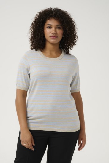 Kaffe Curve Lizzy Gestreifter Pullover Beige/Zartblau - Bedruckte T-shirts für damen - 