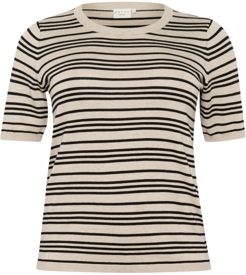 Kaffe Curve Lizzy Gestreifter Pullover Beige/Schwarz gestreift - Bedruckte T-shirts für damen - 